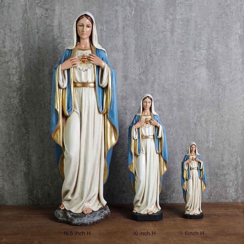 BC BUILDCLASSIC BC Catholic Immaculate Heart of Mary Figure, 6" H Blessed Holy Mother Virgin Mary Statue for Home, Religious Gifts to Mom，Devout Home Decor Classical Renaissance Sculpture Handpainted by Buildclassic - Image 5
